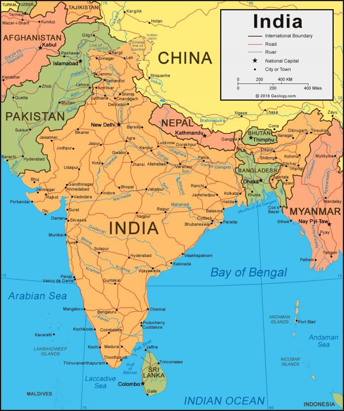 印度 在地图上