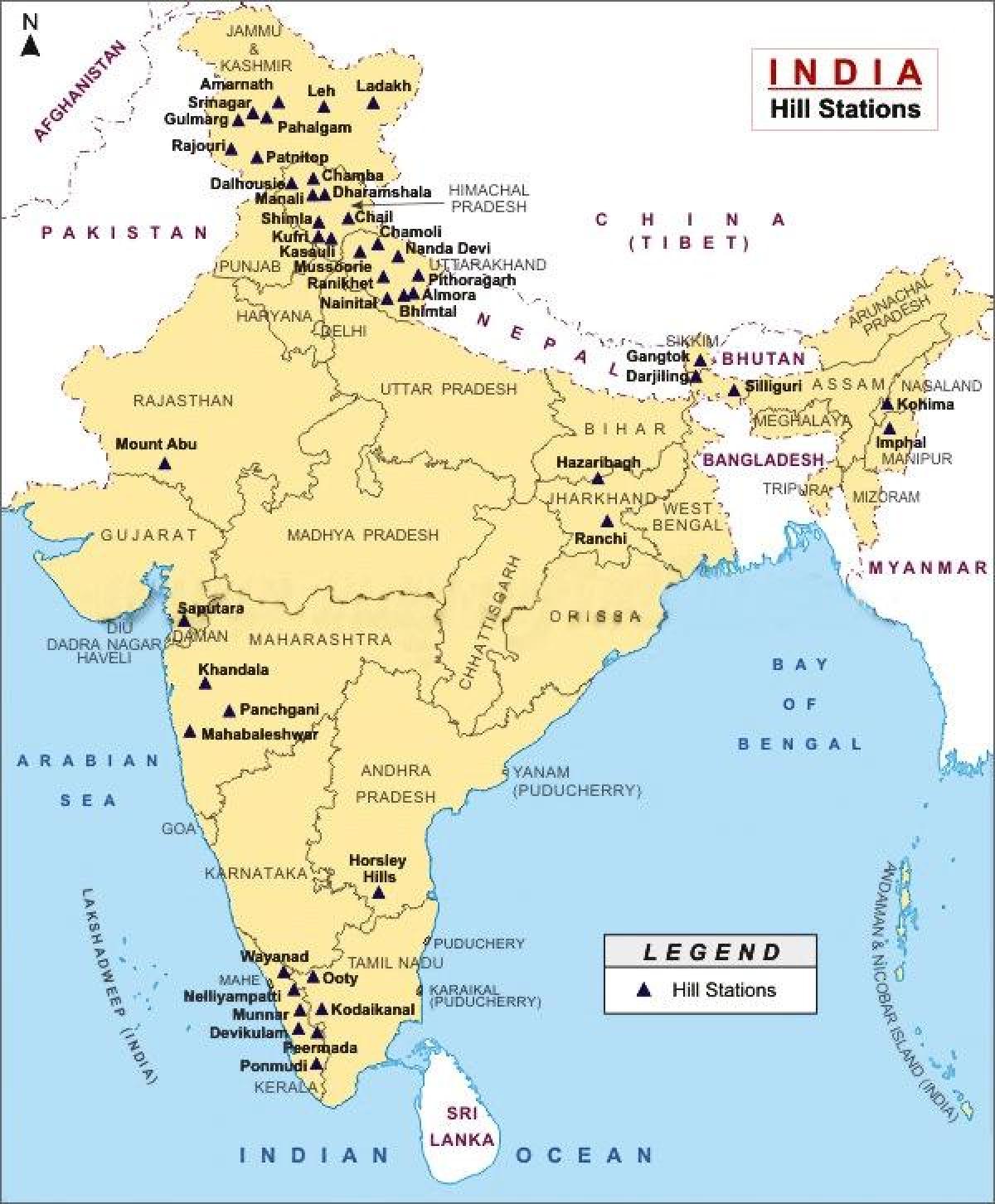 印度的山脉地图