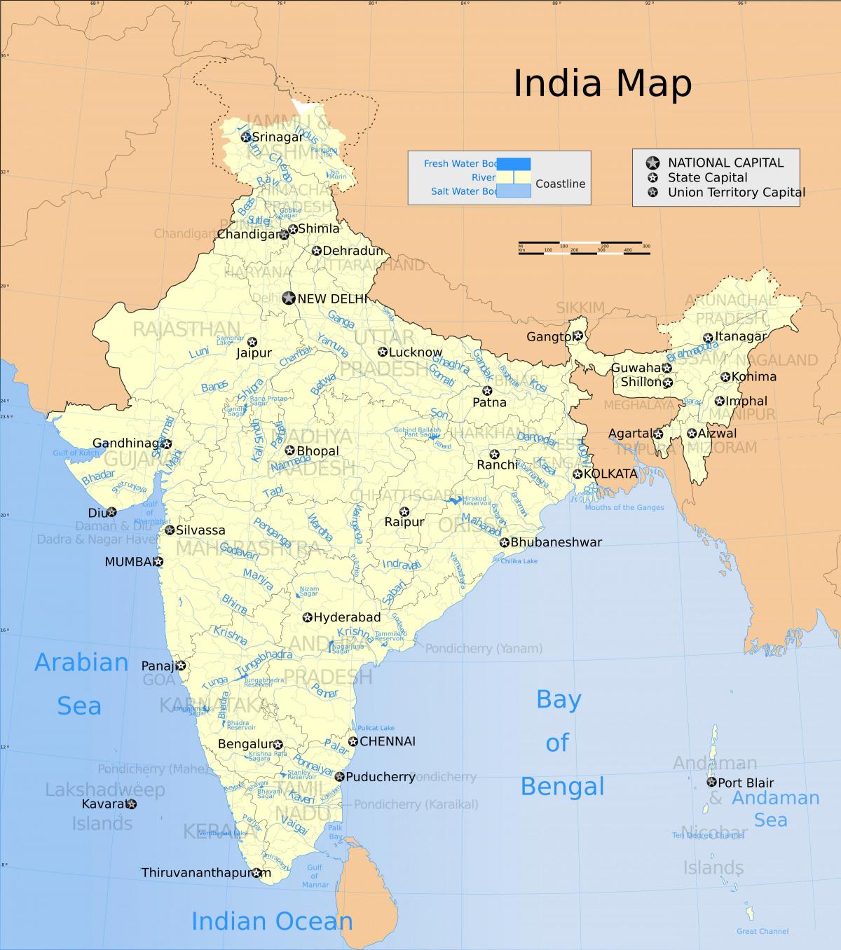 印度的河流地图